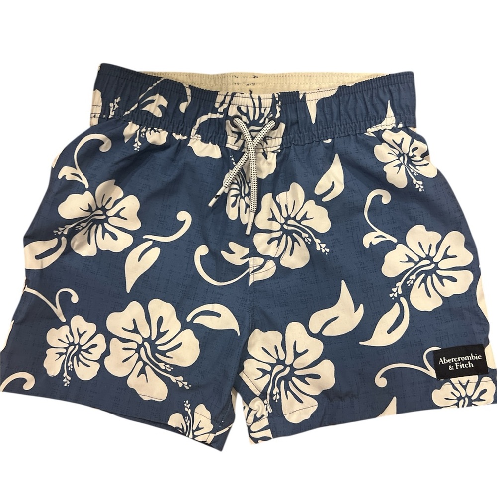 Abercrombie Kids Blue and White Hibiscus Swim Trunks